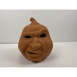 Vintage Terra Cotta Clay JACK O LANTERN Pumpkin Halloween Face